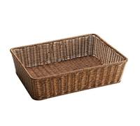 Pegciuho Storage Basket Shallow Rectangular Woven Organizer Imitation Rattan Iron Wire Open Top Reinforced Structure Suitable for Bedroom Kitchen Home Storage, Dark Brown, 38x28x10cm