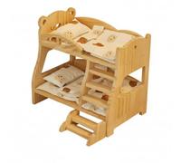 Pegciuho Wooden Doll Bed With Step Stool Raised Side Rails And Bedding Set For BJD Dolls Construction Suitable For Kids Pretend Play Dollhouse Furniture, Bear Bunk Bed With Bear Quilt