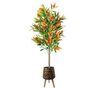 Pegdev 130cm Artificial Red Green Ficus Tree with Rustic Planter Pegdev Red
