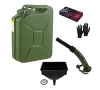 Pegdev 20L Heavy Duty Jerry Can with Funnel Metal Spout & Nitrile Gloves UN Certified in Dark Green Pegdev Dark Green