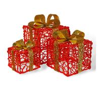 Pegdev Festive Set of 3 Red LED Xmas Boxes Battery Operated Timer 8 Patterns 60 LEDs Pegdev Red
