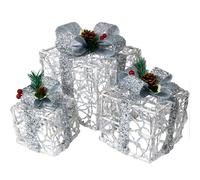 Pegdev Festive Set of 3 Silver LED Xmas Boxes Battery Operated Timer 8 Patterns 60 LEDs Pegdev Silver