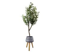 Pegdev - Pdl 120Cm Artificial Olive Tree With Large Blue Rustic Planter Realistic Faux Plant With Natural Trunk For Home/ Office