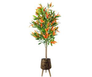 Pegdev - Pdl - 130Cm Artificial Red And Green Ficus Tree With Large Rustic Planter Indoor Decorative Plant With Realistic Leaves