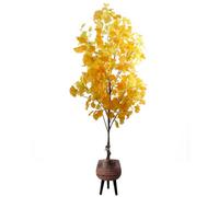 Pegdev - Pdl - 150Cm Artificial Yellow Ginkgo Tree With 510 Leaves In Large Rustic Brown Black Planter For Indoor Or Sheltered Use
