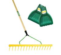 Pegdev - Pdl - 16 Tooth Polypropylene Landscape Rake With A Hardwood Handle And Leaf Scoop Grab Hands.