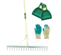 Pegdev - Pdl - 18 Tooth Aluminium Landscape Rake With Leaf Scoop Grab & Gardening Gloves (Med/large) - Garden Tool Set.