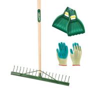 Pegdev - Pdl - 18 Tooth Metal Landscape Rake With Grading Bar, Leaf Scoop Grab & Garden Gloves Bundle.