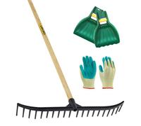 Pegdev - Pdl - 20 Tooth Black Bunker Rake With Leaf Scoop Grab & Gardening Gloves - Heavy-Duty Garden Tool Set.