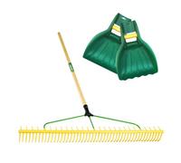Pegdev Pdl - 48 Tooth Polypropylene Landscape Rake With Leaf Scoop Grab Hands - Professional Ground Care Tool With Hardwood Handle