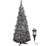 Pegdev - Pdl - Christmas Pop-Up Pre-Decorated Tree With 200 Leds, Frosted Leaves, Silver Baubles, Timer, Stand, 2.1M