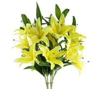 Pegdev - Pdl - Pack Of 6 Artificial Lily Stems 100Cm With 18 Yellow Silk Flowers For Home Or Wedding
