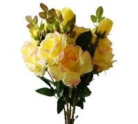Pegdev - Pdl - Pack Of 6 X 80Cm Artificial Rose Stems Yellow With 18 Flowers For Home Decoration