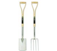 Pegdev Perennial Stainless Steel Border Spade & Fork Set for Garden Beds in Light Oak Pegdev Light Oak