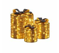 Pegdev Set of 3 LED Light Up Christmas Gift Box Decorations in Gold Pegdev Gold
