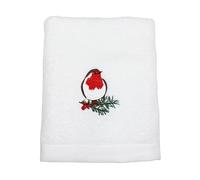 Peggy Wilkins Dawn Chorus Christmas Robin Embroidered 100% Cotton Guest Towel - 30cm x 50cm