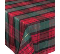 Peggy Wilkins Glencoe Tartan Tablecloth Multi 135 x 225cm | Traditional red, green and black tartan tablecloth with fine gold stripe detailing, 100% polyester, 135 x 225 cm.