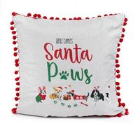 Peggy Wilkins Here Comes Santa Paws Embroidered Cushion - 45cm x 45cm