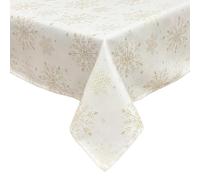 Peggy Wilkins Snow Fall Christmas Champagne/Gold Snowflake Jacquard Tablecloth 67" Round