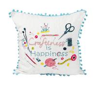 Peggy Wilkins Square Craftiness Is Happiness Embroidered Scatter Cushion