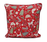 Peggy Wilkins Textiles Forest Fun Tapestry Style Christmas Cushion - 45cm x 45cm - Red