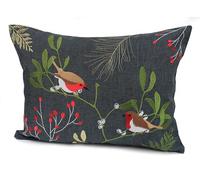 Peggy Wilkins Textiles Winter Robins Embroidered Christmas Cushion - Pewter/Multi - 33cm x 45cm