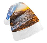 Peggy's Bay Lighthouse Sunset Seascape View in Halifax, Nova Scotia Christmas Hat, Santa Hat, Xmas Comfort Holiday Hat for Adults, for Christmas Party New Year Festive Holiday Home Decorations