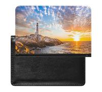 Peggy's Bay Lighthouse Sunset Seascape View in Halifax, Nova Scotia Women's Passport Protector, Men's Passport Protector, PU Travel Passport Protector for Women Men Worker 5.8 x 3.9 x 0.4 inch