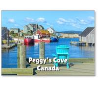 Peggy's Cove, Nova Scotia: A Quaint Fishing Village on The Edge of A Rocky Coastline. The Storage Buildings Are Colored Red, Green, and Blue Color. The Sky Is Blue, Fridge Magnet