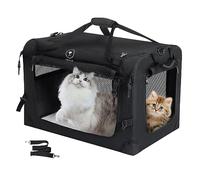 PEGIC Extra Large Cat Carrier for Car Travel, Pegic Soft Sided Collapsible Pet Carrier for Outdoor and Indoor Uses, Roomy Cat Carrier for 2 Kittens, Large Cat or Puppies Up to 50lbs (Black)