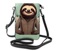 Pegqcvam Cartoon Sloth Small Cell Phone Purse, Floral Print Crossbody Bag, Pu Leather Mini Wallet With Shoulder Strap, Secure Magnetic Closure.