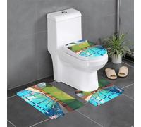 Pegqcvam Flamingo and Swimming Pool 3 Piece Bathroom Rugs Set, Fully Printed, Soft Non-Slip Mats, Suitable for Bathrooms, Toilets and Floors.