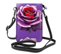 Pegqcvam Fuchsia Rose Small Cell Phone Purse, Floral Print Crossbody Bag, Pu Leather Mini Wallet With Shoulder Strap, Secure Magnetic Closure.