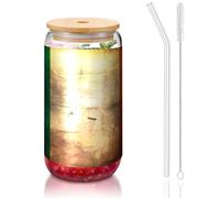 PEGQCVAM Retro Irish Flag 16 Oz Bamboo Lid And Straw Cup. Bpa Free. Reusable Drinking Cup With Bamboo Lid And Glass Straw For Hot Or Cold Drinks.