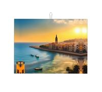 Pegqcvam Sunset In Barcelona Kitchen Drying Mat.Extra Large Kitchen Drying Mat 18x24 Inch, Super Absorbent Dish Drying Rack Pad With Hanging Loop.