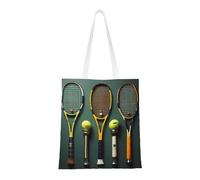 PEGQCVAM Tennis balls and rackets Totes.Printed Canvas Tote Bag.Lightweight Heavy Duty Polyester, Dual Handles for Everyday Use.