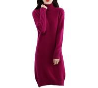 Pegsmio Autumn Winter Women's Cashmere High Back Collar Pullover Slim Fit Long Sweater Long Sleeve Dress Burgundy