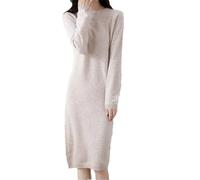 Pegsmio Cashmere Sweater Knitted Dresses Merino Wool Women's Winter Elegant Pullovers Dress Autumn Long Sleeve Skirts Beige