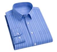 Pegsmio Elastic Striped Long-Sleeve Shirts for Men Slim Fit Formal Soft Elegants Plain Shirt