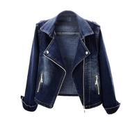 Pegsmio Elasticity Denim Jacket Coat Women Korean Suit Collar Outerwear Moto & Bike Slim Short Jeans Jacket