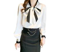 Pegsmio Elegant Office Blouses Women Chiffon Autumn Winter Korean Streetwear Puff Sleeve Tops Shirts White