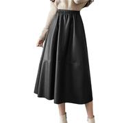 Pegsmio Elegant Women Maxi Skirts High Elastic Waist Party Skirt Holiday Work PU Leather Loose Skirt Black
