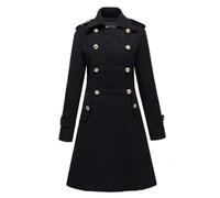 Pegsmio Fashion Military Style Stand Collar Wool Blends Women Double Breasted Overcoat Slim Long Woolen Coat Outerwear