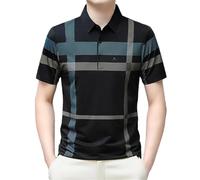 Pegsmio Men Summer Stripe Loose Thin Polo Shirts Tops Black