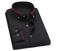 Pegsmio Men's Business Dress Shirt Spring Autumn Formal Button Down Collar Dress Shirts Black