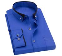 Pegsmio Men's Business Dress Shirt Spring Autumn Formal Button Down Collar Dress Shirts Blue