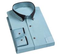 Pegsmio Men's Business Dress Shirt Spring Autumn Formal Button Down Collar Dress Shirts Lake Blue