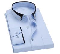 Pegsmio Men's Business Dress Shirt Spring Autumn Formal Button Down Collar Dress Shirts Light Blue