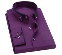 Pegsmio Men's Business Dress Shirt Spring Autumn Formal Button Down Collar Dress Shirts Purple