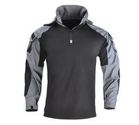 Pegsmio Men's Military Hoody Shirt Combat Uniform Camouflage Hooded Long Sleeve Work Clothes Gray L